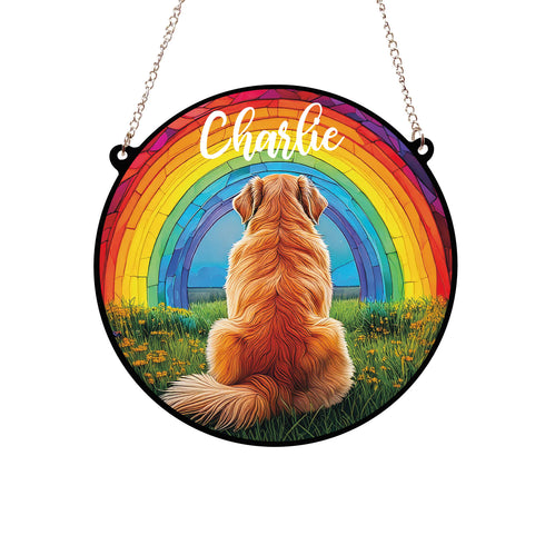 Golden Retriever Rainbow Bridge Personalised Stained Glass Effect Suncatcher